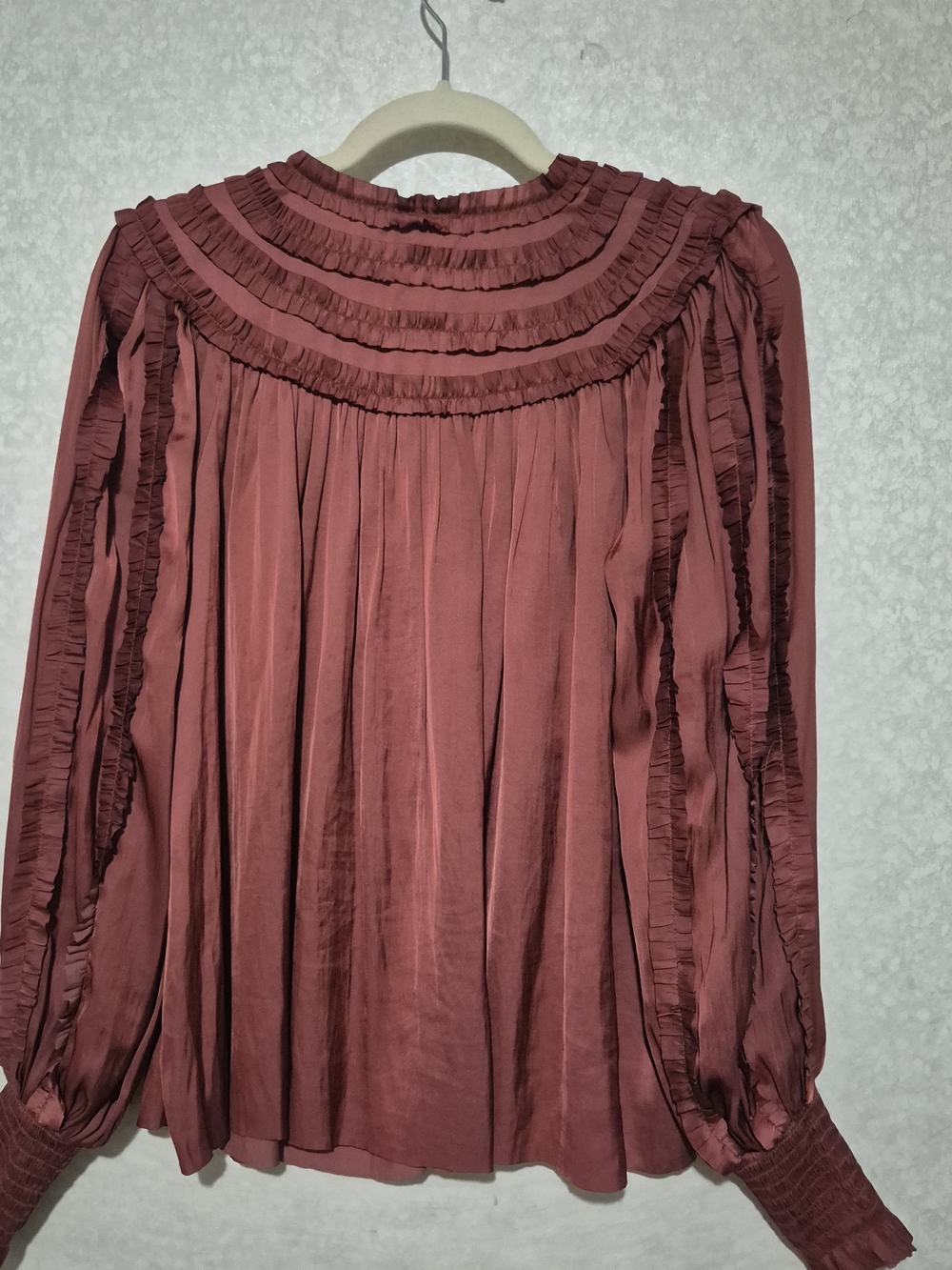 Ulla Johnson Women's Ruffle-Trim Long Sleeve Blouse - Desert Rose In Red-Size:4 - Picture 7 of 12